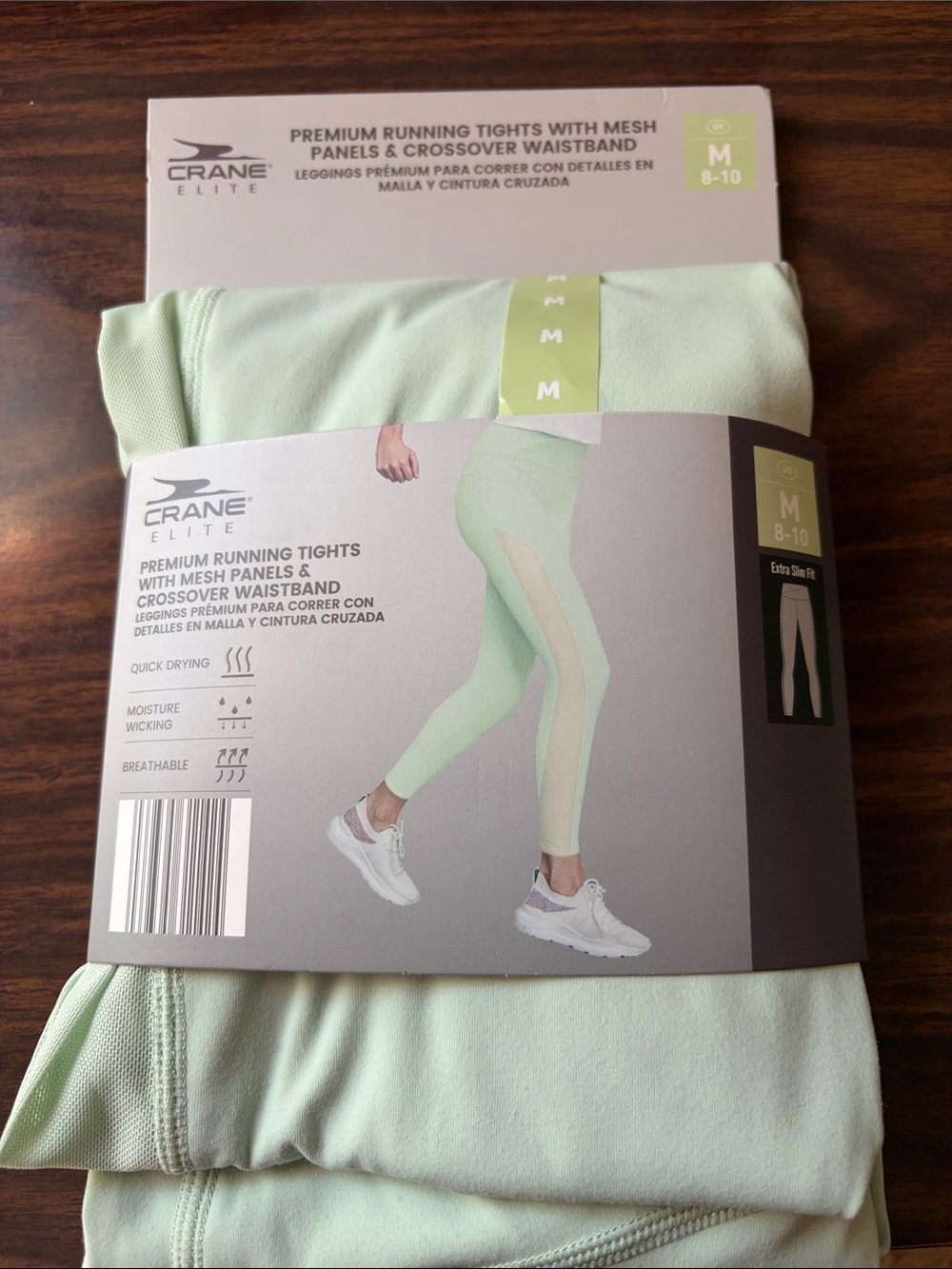Crane Elite Mint Green Mesh-Panel Running Tights - M